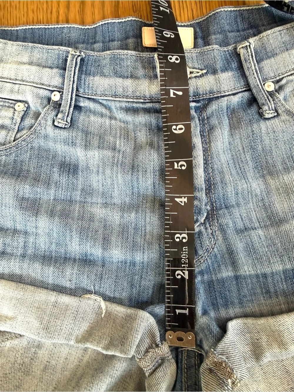 MOTHER SNS Frayed Denim Shorts Light Wash Rolled Cuff Low Rise Size 25
